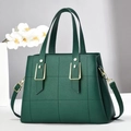 Fashionable dark green leather tote bag with gold hardware and lattice stitching design - Green