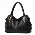 Bolso tote negro con diseño de lichi, herrajes dorados y asas curvas de estilo clásico - Negro