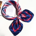 Elegant red white and blue geometric silk scarf styled over a white background - 5018 R/W/B Color Block