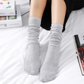Japanese style light grey slouch socks for women in soft ribbed cotton knit fabric - One Size / Light Gray