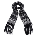 Gros plan détaillé d'une écharpe en maille noire avec motifs de renne et flocons et des glands - 20*210cm / Noir Flocon Renne