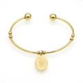18k gold plated stainless steel cuff bangle featuring a religious Virgin Mary oval pendant - Oval Tag / Gold