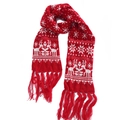 Vue détaillée de l'écharpe en tricot rouge avec motifs rennes blancs et glands franges - 20*210cm / Rouge Flocon Renne