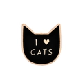 Cute black cat enamel brooch pin with golden border and I Love Cats slogan design - Black Cat I ❤️ CATS