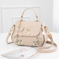 Elegante beige Umhängetasche mit Gänseblümchen-Stickerei und Perlen-H-Schloss - Khaki