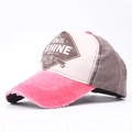 Pink and beige washed cotton patchwork baseball cap with retro industrial graphic print - Adjustable / Pink