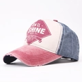 Gorra de béisbol de lona lavada vintage con diseño color-block y bordado retro de motor - Ajustable / Rojo
