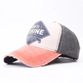 Gorra de béisbol vintage de algodón lavado tricolor con visera desgastada y logo retro - Ajustable / Naranja
