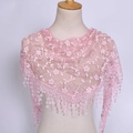 Pink lace triangle scarf with floral embroidery and sequins for a vintage look - 125-36cm / Pink