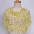 Yellow lace shawl featuring intricate floral embroidery and decorative tassel fringes - 125-36cm / Bright Yellow