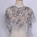 Floral lace triangle scarf in silver grey and black with embroidery and sequins - 125-36cm / Dark Gray