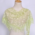 Pale green lace triangle head scarf with white floral embroidery and tassel details - 125-36cm / Grass Green