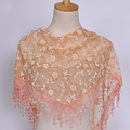 Elegant light orange lace shawl with floral embroidery and bohemian tassel fringe - 125-36cm / Orange