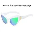 Lunettes de soleil œil de chat blanches avec verres miroir verts et détails dorés - Monture Blanche Verres Miroir Vert (C0.7)