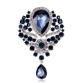 Vintage silver brooch with pear-cut deep blue gemstones and sparkling crystal accents - Silver/Deep Blue