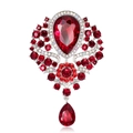Elegant silver brooch featuring a large red pear-shaped stone and crystal accents - Silver/Red