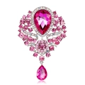 Elegant silver alloy brooch featuring pear-shaped rose red crystals and rhinestones - Silver/Rose Red