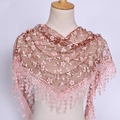 Eleganter altrosa Dreiecksschleier mit Blumenstickerei und Quastenverzierung für Damen - 125-36cm / Rötliches Braun