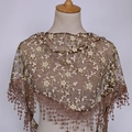 Classic brown floral lace triangle veil with embroidery and drop tassel trim - 125-36cm / Coffee