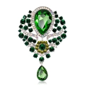Vintage silver brooch with green and yellow crystals and a water drop glass pendant - Silver/Green Yellow