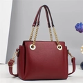 Sac à main bordeaux en cuir grainé avec poignée chaîne dorée et bandoulière amovible - Jaune Terre
