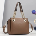 Sac à main en cuir marron avec poignée en chaîne dorée et bandoulière amovible - Rouge