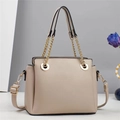 Elegant beige lychee grain leather handbag with gold chain and adjustable strap - Beige