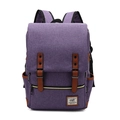 Zaino vintage in tela viola per esterno con accenti di cinturini in pelle marrone - 16" / Viola