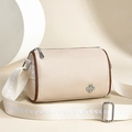 Elegante borsa a tracolla beige stile Boston con ampia tracolla jacquard su base minimalista - Bianco Sporco
