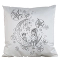DIY colorable white cushion cover with cute boy and girl on moon and stars pattern - Satin / Moon Child (AM33)