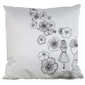 DIY coloring pillowcase featuring a black outline floral and girl pattern on white fabric - Satin / Sketch Girl (AM22)
