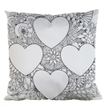 DIY coloring pillowcase featuring heart and floral outlines for creative custom home decor - Satin / Five Hearts (AM11)
