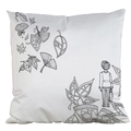 DIY colorable pillowcase with minimalist black outline of a standing figure and leaves - 18x18 Inch / AM26/Leaves Back View