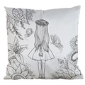 DIY coloring pillowcase featuring a black and white hand-drawn floral girl illustration - 18x18 Inch / AM17/Girl with Flower Wreath