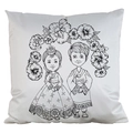 DIY colorable throw pillow case with Korean traditional cartoon design on white fabric - Satin / Hanbok Couple (AM32)