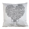 DIY colorable throw pillow case with a black heart-shaped rose pattern and bow design - Satin / Rose Heart (AM12)