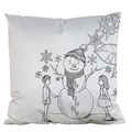 DIY kleurkussensloop met zwart-wit lijntekening van kinderen en een sneeuwpop decor - Satijn / Sneeuwpop en Winter (AM27)