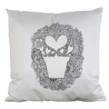 DIY colorable white cushion cover with heart-shaped plant and floral graffiti pattern - Satin / Heart Potted Plant (AM01)