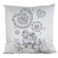 DIY coloring pillowcase featuring a heart fireworks scene for couples in white square design - Satin / Couple and Fireworks (AM16)