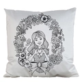 DIY Secret Garden coloring pillowcase with girl in flower wreath line art illustration - Satin / Hand Heart Floral (AM39)