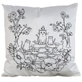 DIY Secret Garden coloring pillowcase with floral cat line art in white square design - Satin / Cats Paradise (AM21)