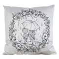 DIY coloring pillowcase featuring black and white umbrella kids line art illustration - Satin / Umbrella in Rain (AM36)