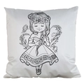 DIY coloring pillowcase featuring a cartoon girl with flowers in a white canvas fabric - 18x18 Inch / AM15/Girl and Flowers