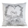 DIY Secret Garden coloring pillowcase with swans and floral pattern on white fabric - Satin / Swans Love (AM30)