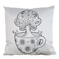 DIY colorable sunflower teacup and fruit tree illustration on white square pillowcase - Satin / Teacup Tree (AM25)