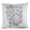 DIY turtle and floral pattern coloring pillowcase in white cotton linen blend - Satin / Turtle and Flowers (AM04)