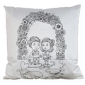 DIY colorable pillowcase featuring a romantic boy and girl doodle in a floral garden - Satin / Couple under Arch (AM19)