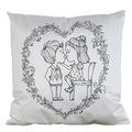 DIY colorable pillowcase featuring a romantic cartoon couple in a floral heart frame - Satin / Sweet Couple (AM34)