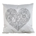 DIY colorable heart pattern throw pillow cover in white fabric for creative home decor - 18x18 Inch / AM29/Floral Heart Language