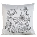 DIY cocktail pattern coloring pillowcase in white with black minimalist line art - Satin / Summer Party (AM35)
